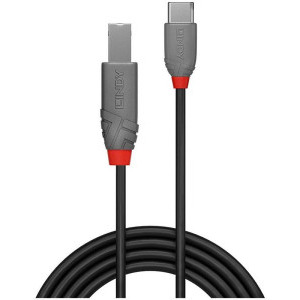 Cablu periferice LINDY Anthra, USB 2.0 tip C Male - USB 2.0 tip B Male, 2m, negru-gri