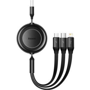 Cablu de date / adaptor Baseus 3-in-1 Bright Mirror 2, USB Male la microUSB, USB-C, Lightning Male, 1.1 m, Black, amperaj maxim suportat 3A