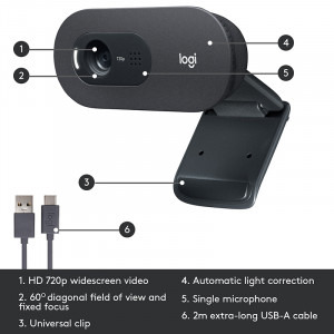Logitech C505, HD, USB, Black