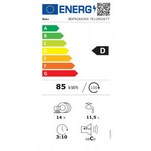 Beko BDFN26430X, 14 seturi, 6 programe, Clasa D, HygieneShield, HygieneIntense, Automatic Door Opening, 60 cm, Argintiu