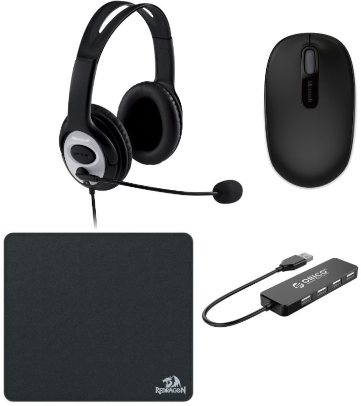 Kit periferice Videoconferinta: Mouse Microsoft Wireless Mobile 1850 + Casti LifeChat LX-3000 + Mousepad Flick M + Hub USB Orico