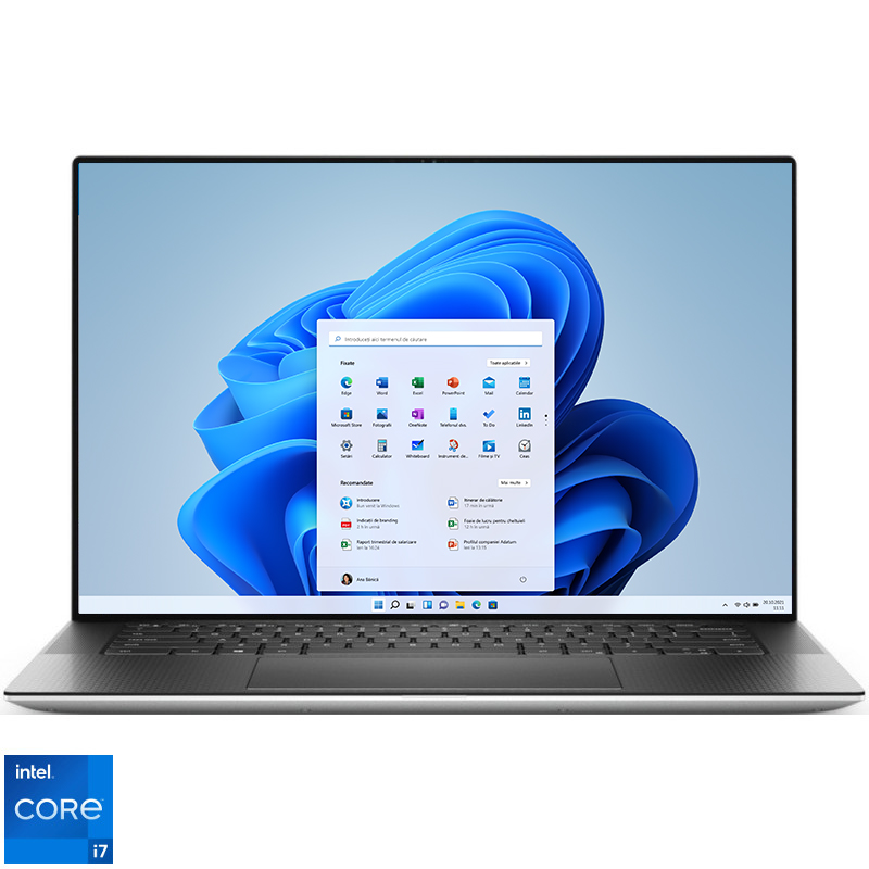 Ultrabook DELL 15.6'' XPS 15 9510, UHD+ InfinityEdge Touch, Procesor Intel® Core™ i7-11800H (24M Cache, up to 4.60 GHz), 32GB DDR4, 1TB SSD, GeForce RTX 3050 Ti 4GB, Win 11 Pro, Platinum Silver, 3Yr