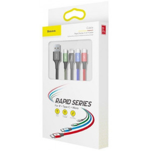 Baseus 4-in-1 CA1T4-B01, USB Male la microUSB, 2x USB-C, Lightning Male, 1.2, Black, amperaj maxim suportat 3.5A