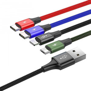 Baseus 4-in-1 CA1T4-B01, USB Male la microUSB, 2x USB-C, Lightning Male, 1.2, Black, amperaj maxim suportat 3.5A
