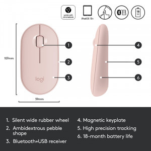 Logitech Pebble M350, Wireless/Bluetooth, Rose