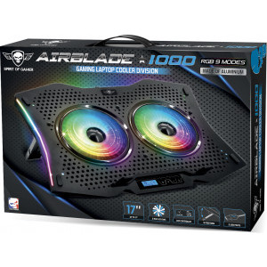 Spirit of Gamer AIRBLADE 1000 RGB, pana la 17.3 inch, 2 ventilatoare 115 mm, 8 pozitii, 6 viteze, sasiu aluminiu, LCD controller