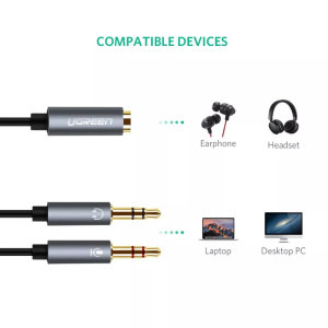 Ugreen AV140, 2x Jack 3.5 mm Male - Jack 3.5 mm Female, 0.2m, negru-gri