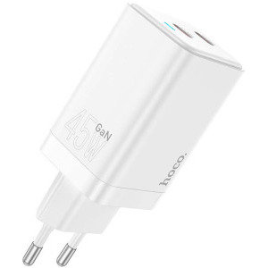 Hoco GaN, N23 Starlight, 2x USB-C, 45W, alb, tehnologia Quick Charge