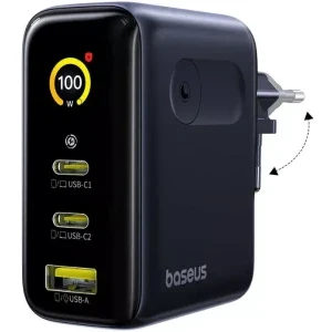 Baseus PicoGo AE21, 2x USB-C, 1x USB, Quick Charge 100 W, GaN, Display, Black
