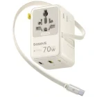 Baseus EnerCore CG11, 2x USB-C, 2x USB, 2x Schuko, Quick Charge 70 W, Cablu USB-C retractabil, White
