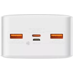 Baseus Bipow, 30000 mAh, 2x USB, 1x USB-C, 20 W, Display, White