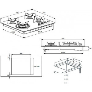 Beko HILW64225S, Gaz, 4 Arzatoare, Arzator Wok, 60 cm, Sticla neagra