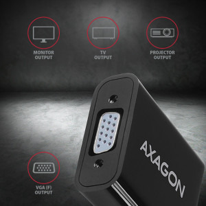 AXAGON 1x HDMI 1.4b Male - 1x VGA Female, 1x Jack 3.5 mm Female, 1x Micro USB Female, 0.15 m, negru