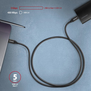 AXAGON USB 3.2 Tip C Male - USB 3.2 Tip C Male, 1.5m, negru