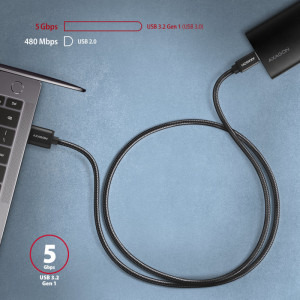 AXAGON USB-C 3.2 Gen 2 Male la USB-A 3.2 Gen 1 Male, 2 m, 3A, Negru