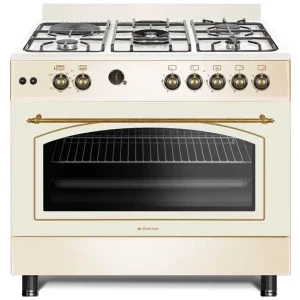Aragaz Studio Casa FE90/60AVENA, Mixt, 4 arzatoare, 1 zona de gatit, Sistem de siguranta, Aprindere integrata, Grill, Rotisor, Clasa A, 90 cm, Crem