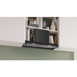 Bosch integrata DBB85CC60, Putere de absorbtie 582 m3/h, Clasa B, 3 trepte de viteza, Iluminare LED, 80 cm, Negru