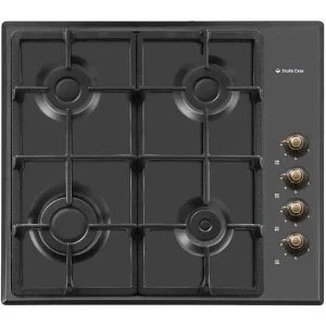 Plita incorporabila Studio Casa PDV60NERO, Gaz, 4 arzatoare, Aprindere electrica integrata, Sistem de siguranta, Gratar fonta, 60 cm, Negru