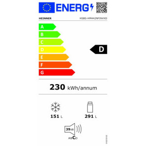 Heinner HSBS-HM442NFINVXD, 442 L, Clasa D, Full No Frost, Inverter, Control electronic, Iluminare LED, 177 cm, Inox