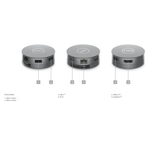 DELL DA305, 6-in-1 USB-C Multiport, putere incarcare 90W, 2x USB 3.2, 1x Gigabit LAN, 1x Display port, 1x HDMI
