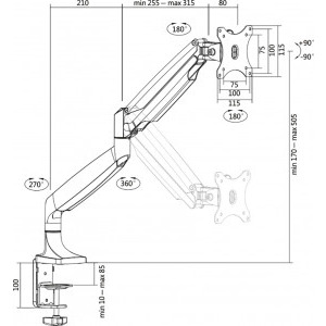 Logilink BP0042, 13 - 32 inch, argintiu, piston gaz