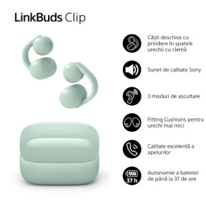 Sony In-Ear, LinkBuds Clip WF-LC900B, True Wireless, Bluetooth, IPX4, AI Voice Assist, Green
