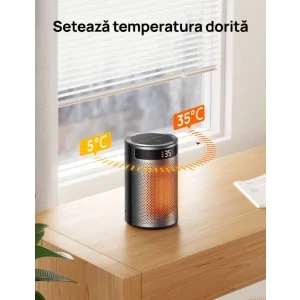 DREO Aeroterma electrica Atom 416, 1500 W, 5 trepte, Ventilare, Argintiu/Negru