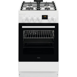 Aragaz AEG CKB56490BW, Mixt, 4 arzatoare, Sistem de siguranta, Aprindere integrata, Gratar fonta, SteamBake, Multilevel Cooking, Timer, Grill, AirFry, Clasa A, 50 cm, Alb