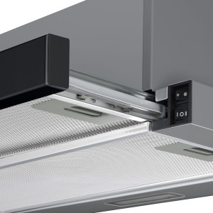 Tesla telescopica DT600AXB, Putere de absorbtie 350 m3/h, 2 trepte de viteza, Iluminare LED, 60 cm, Inox/Negru