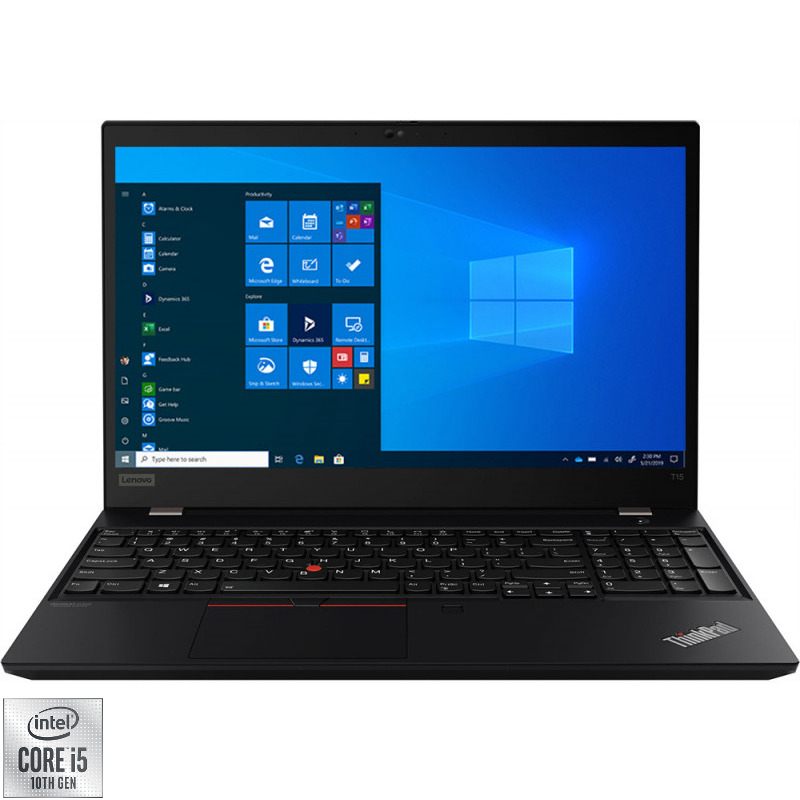 Laptop Lenovo 15.6'' ThinkPad T15 Gen 1, FHD IPS, Procesor Intel® Core™ i5-10210U (6M Cache, up to 4.20 GHz), 8GB DDR4, 256GB SSD, GMA UHD, Win 10 Pro, Black