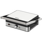 Heinner Gratar electric, SunsetGrill HEG-K2000SS, 2000W, Placi fixe cu invelis antiaderent, Dimensiuni placi: 30 x 24.9 cm, Temperatura reglabila, Maner rece, Deschidere 180˚, Indicatoare luminoase „ON” și „gata de folosire”, Tava colectare ulei, Argintiu-Negru