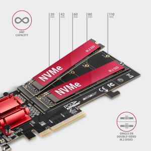 AXAGON PCEM2-ND 1x PCI-E Male - 2x M.2 PCI-E SSD