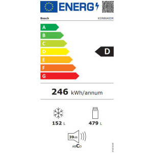 Bosch KGN86AIDR, 631 L, NoFrost, PerfectFit, Iluminare LED, Clasa D, 186 cm, Inox