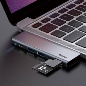 Baseus MultiPort Hub CAHUB-K0G, USB Tip C, 5-in-1, 2x USB 3.0, 1x USB-C + microSD card