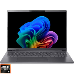 Laptop Acer 16 Aspire 16 AI A16-61M, WUXGA+ OLED 120Hz, Procesor AMD Ryzen™ AI 5 340 (16M Cache, up to 4.80 GHz), 16GB LPDDR5X, 512GB SSD, AMD Radeon 840M, No OS, Steel Gray