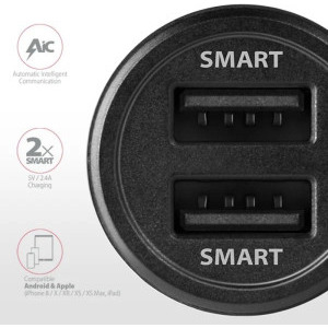 AXAGON PWC-5V5, 4.8A, 2x USB, 24 W, Black, tehnologia Quick Charge 1.0