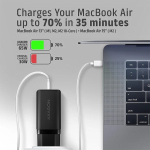 AXAGON ACU-DPQ65, 2x USB-C, 1x USB, PD/QC 65W, GaN, Black