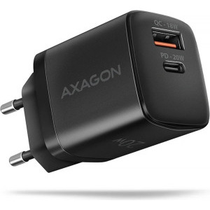Incarcator retea AXAGON ACU-PQ20, 1x USB-C, 1x USB, PD3.0/QC4+, 20W, Black
