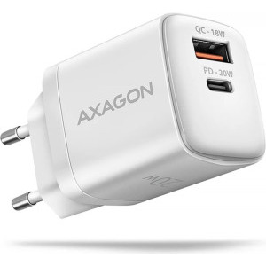 Incarcator retea AXAGON ACU-PQ20W, 1x USB-C, 1x USB, PD3.0/QC4+, 20W, White