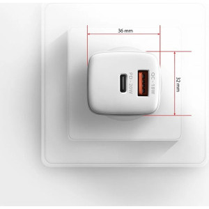 AXAGON ACU-PQ20W, 1x USB-C, 1x USB, PD3.0/QC4+, 20W, White