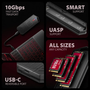 AXAGON EEM2-GAM M.2 NVMe & SATA USB-C 3.2 Gen 2 Black