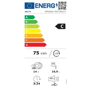 Arctic DFN3644, 14 seturi, 6 programe, Clasa C, Aqua Protect, 60 cm, Alb