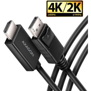 Cablu video AXAGON DisplayPort Male - HDMI 2.0 Male, 1.8 m, Negru