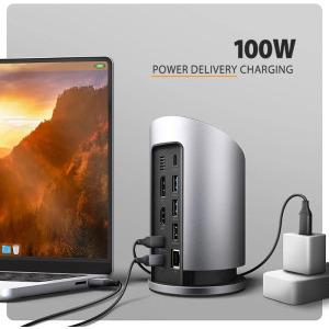 AXAGON HMC-WL9 Docking Station USB-C 10Gbps, 9-in-1, Wireless Charging 15W, 100W Power Delivery, 1x HDMI 4K, 1x DisplayPort 4K, Gigabit LAN