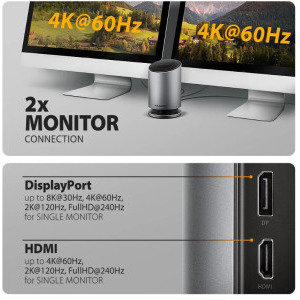 AXAGON HMC-WL9 Docking Station USB-C 10Gbps, 9-in-1, Wireless Charging 15W, 100W Power Delivery, 1x HDMI 4K, 1x DisplayPort 4K, Gigabit LAN
