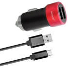 Incarcator auto Lemontti 2x USB, 18W, Black/Red + cablu USB-C