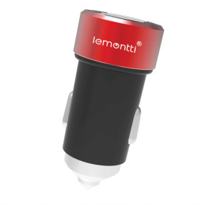 Lemontti 2x USB, 15W, Black/Red + cablu USB-C