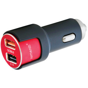 Lemontti 2x USB, QC 3.0, 18W, Black/Red + cablu USB-C