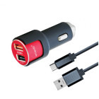 Incarcator auto Lemontti 2x USB, QC 3.0, 18W, Black/Red + cablu USB-C