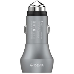Devia 2x USB, QC 3.0, Silver Emergency Hammer